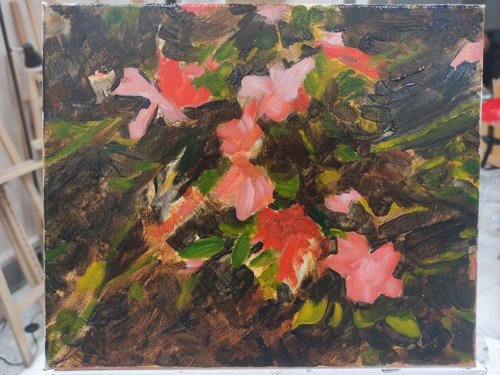 Proceso de pintura al óleo. Final primera sesión.